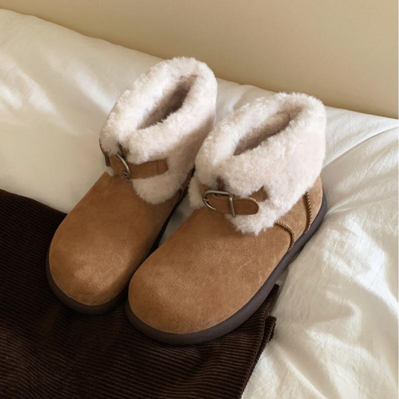 Cute belt buckle snow boots women's new winter casual versatile plush short boots plush thermal cotton shoes