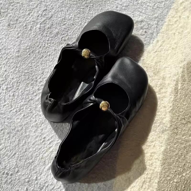 Retro Pleated Square-toe Single Shoes, One-strap Soft-soled Flat Shoes, Flat Women's Shoes