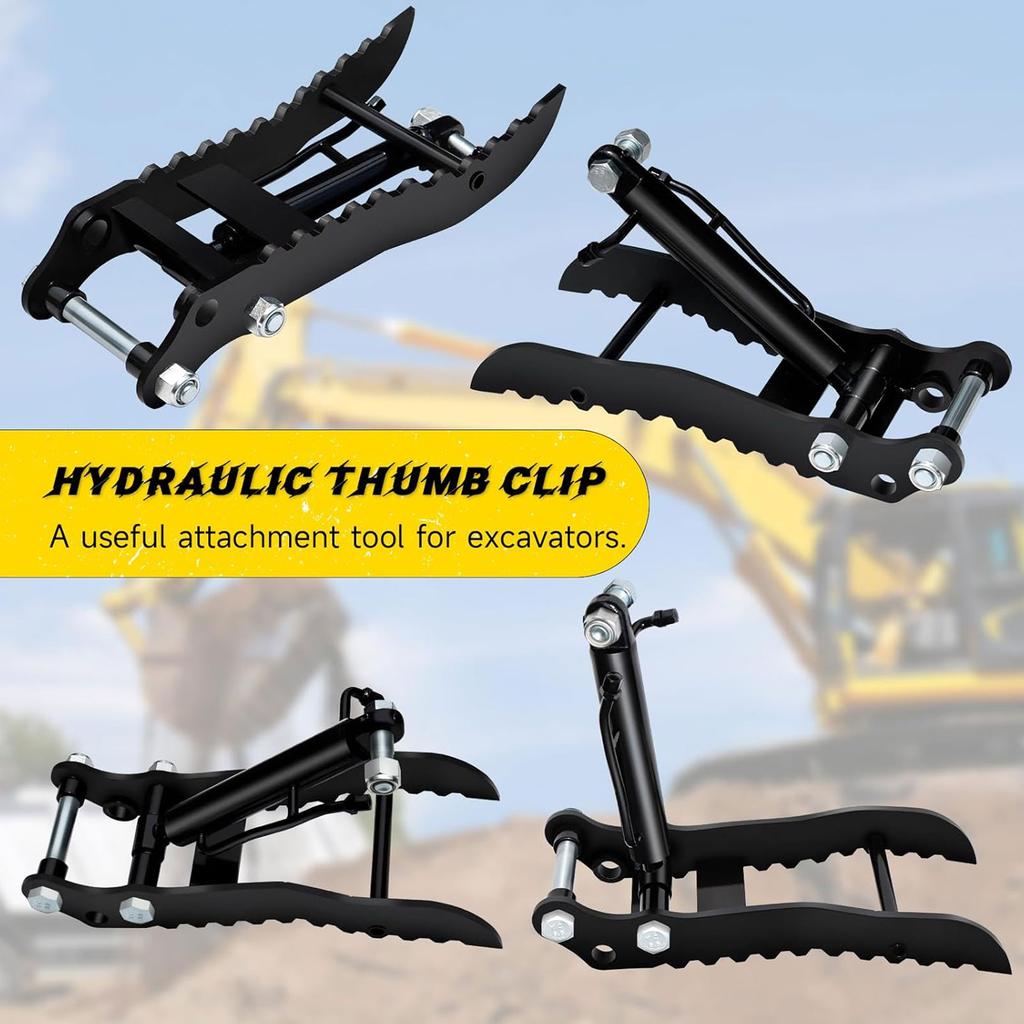 Excavator Hydraulic Thumb Clip Mn Steel Mini Excavator Single Hole Hydraulic Thumb Clip with 2pcs M14 Hose