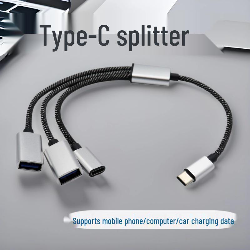 Type-C 4-in-1 USB 2.0 Hub: 2 USB + 1 Type-C Ports