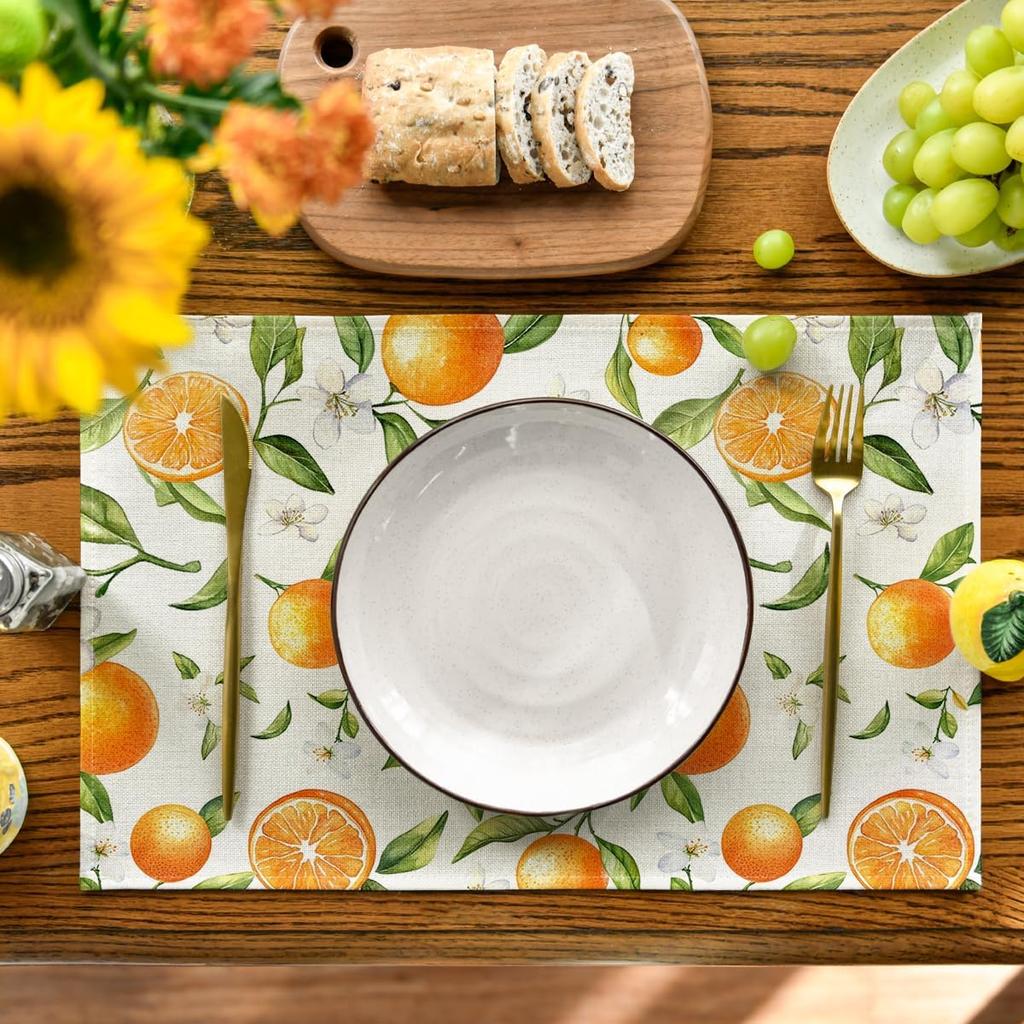 Artoid Mode Orange Fruit Summer Placemats Set of 4, 12x18 Inch Seasonal Spring Holiday Table Mats for Party Kitchen Dining Decoration