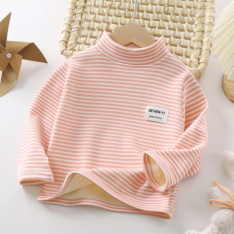 Korean-Style Velvet Striped Turtleneck Winter Tops for Kids