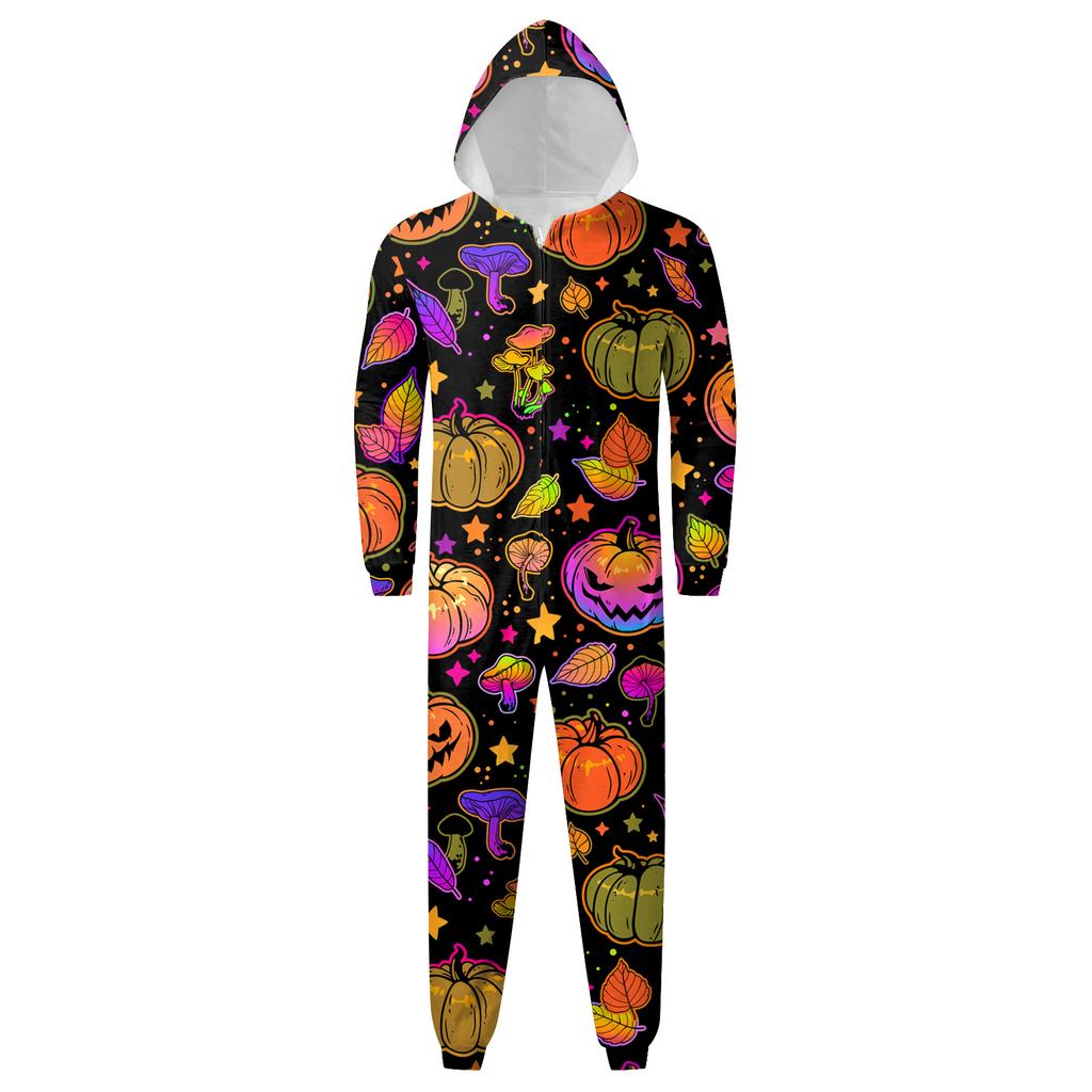 Halloween Printed Family Matching Hooded Long Sleeved Zippered Hooded  Jumpsuit Set