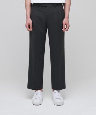 Lightweight Wide Hidden Banding Crop Slacks [Charcoal Gray]