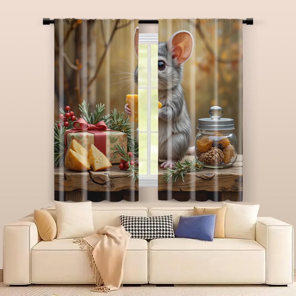 2 Pcs   Filtering Curtains (excluding Rods   Non-movable   Without Batteries) Mouse for Use In Bedrooms and Living Rooms