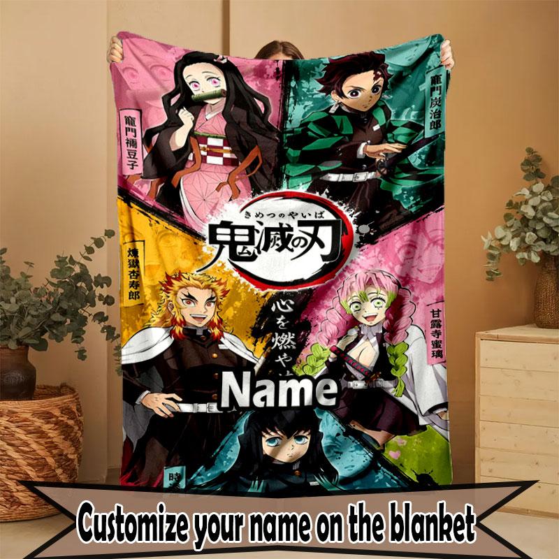 Individuelle Personalisierte Demon Slayer Druckdecke, Heimdekoration, Schlafzimmer, Sofa, Camping, Couch, Geschenke für Geburtstag Weihnachten