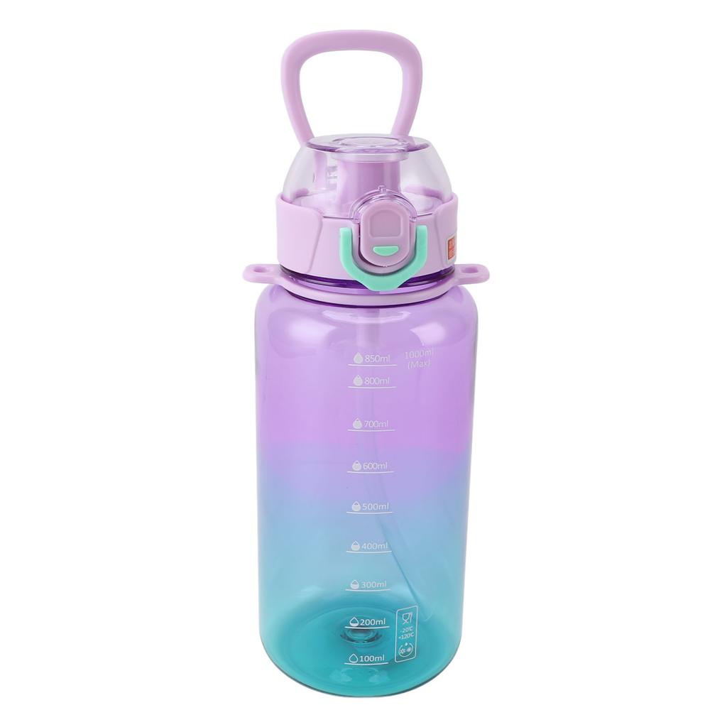 Sports Water Bottle 1000ml Leakage Proof Detachable Straw Portable Water Cup with Handle Shoulder Strap for Students