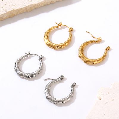 Retro Style High-grade Bamboo Stainless Steel Earrings Women's Trend Light Luxury Style Plated 18K Color-preserving Earrings