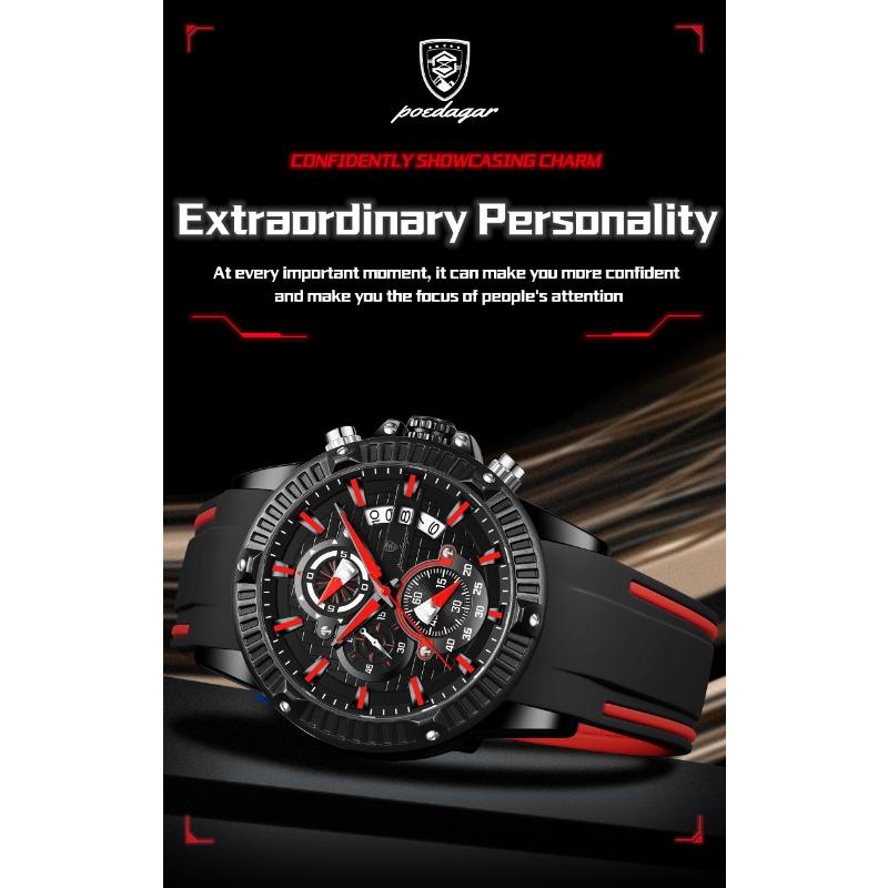 POEDAGAR Sports Men Watches Waterproof Luminous Chronograph Date Military Watch Silicone Strap Quartz Wristwatch Reloj