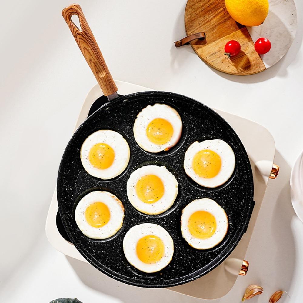 Wood Grain Handle Egg Frying Pan Round Egg Cooker Durable Breakfast Egg Pan Restaurant