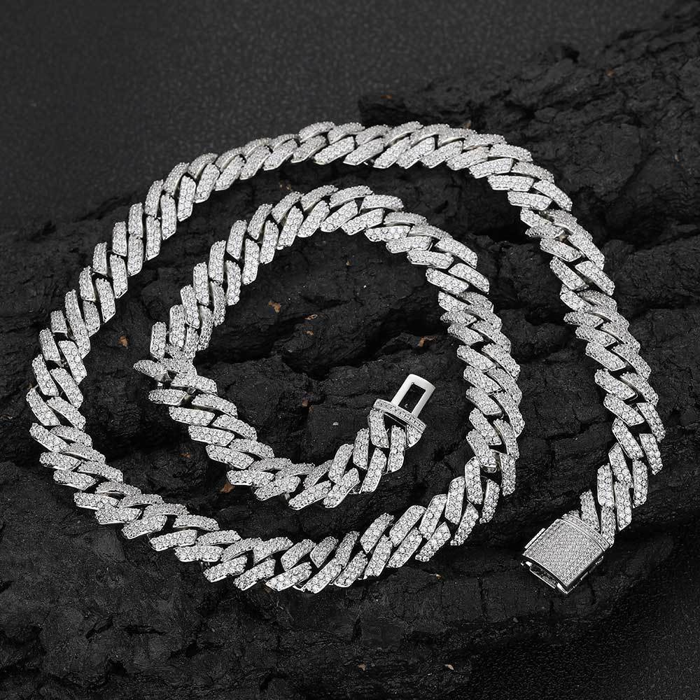European American High-End Trendy Unisex Rhombus Cuban Link Chain Necklace Sterling Silver Zircon Hip-Hop Personalized Gift