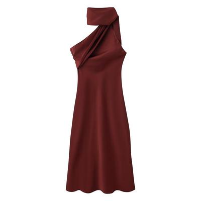 Europäisches Herbst Damen Asymmetrisches Schal Midi-Kleid (2025)