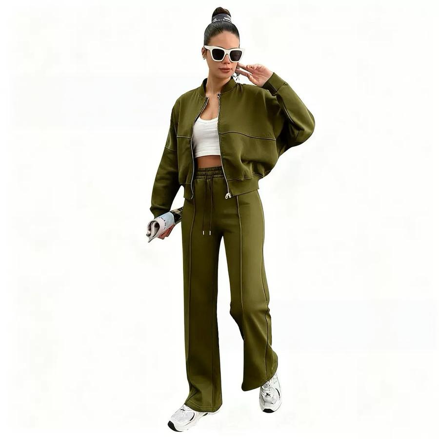 

Spring Casual Cardigan Set for Women, Trendy Fashion Loose Pants with Zipper Opening XXL армія зелений колір