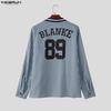 INCERUN Oversized Men Lapel Long Sleeve Striped Letter Print Casual Loose Tops T-Shirts