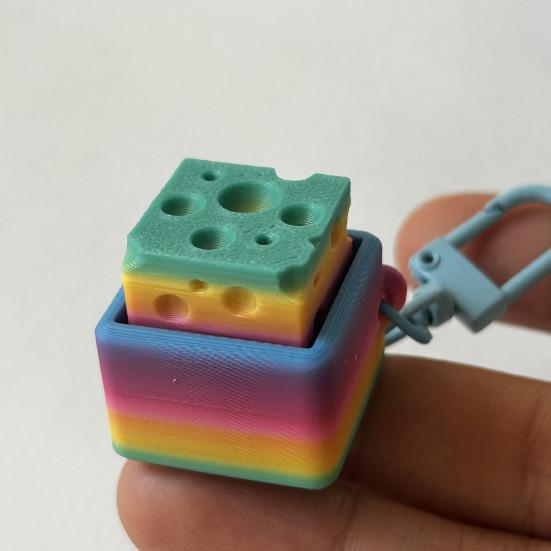 3D Printed Rainbow Cheese Keyboard Fidget Toy Stress Anxiety Relief Mechanical Keyboard Clicker Keychain Decompression Button Sensory Toy