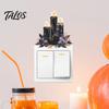 Personalized Bedroom Living Room Decor Black Candle Pumpkin Skull Light Switch Sticker, Halloween Dark Fairy Tale Removable Skins Wall Decal,