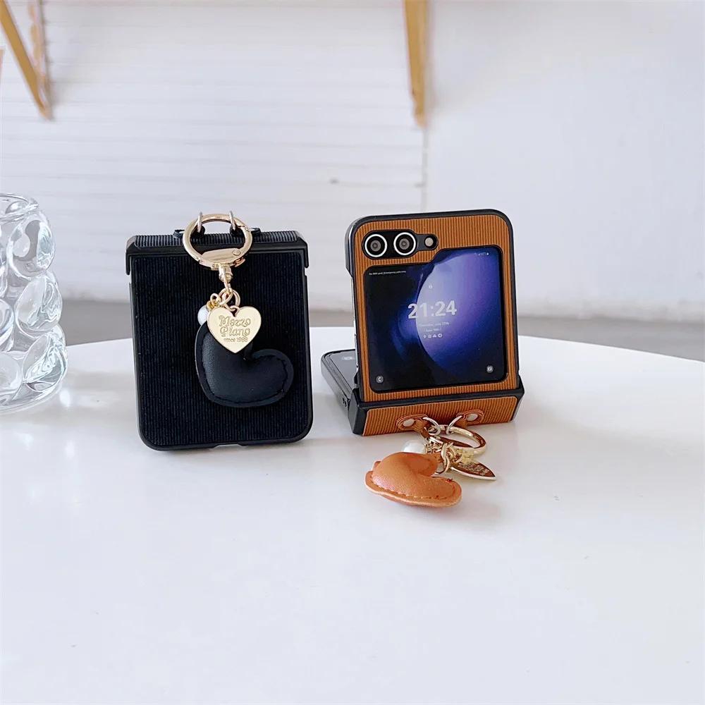 Heart Ring PU Leather Phone Case for Samsung Galaxy Z Flip 6 5 4 3  Flip5 Flip4 Flip3 5G Protective Shockproof Cover