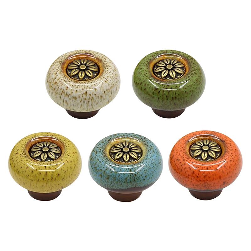 Wardrobe Door Small Handle Retro Cabinet Leopard Print Glass Handle Circular Single Hole Handle Home Decoration