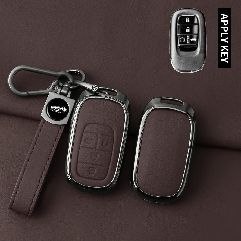 Zinc Alloy Leather Car Key Case For Honda 2022 2023 2024 Accord Civic HR-V CR-V Pilot Sport SI EX EX-L Keychain Accessories