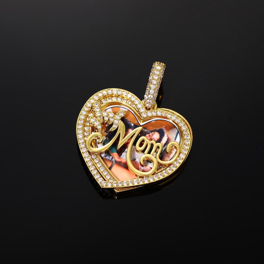 European & American Hip Hop Heart Photo Necklace: Copper Zirconia Pendant with DIY Personalized Heart Frame
