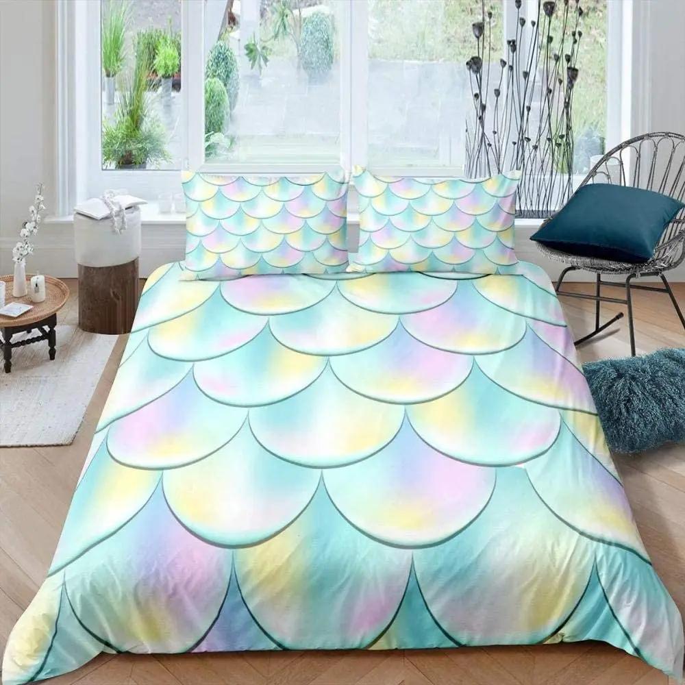 Comforter Fish Scales King Queen Full Twin Size Polyester Comforter For Kids Girls Women Bedding Set With