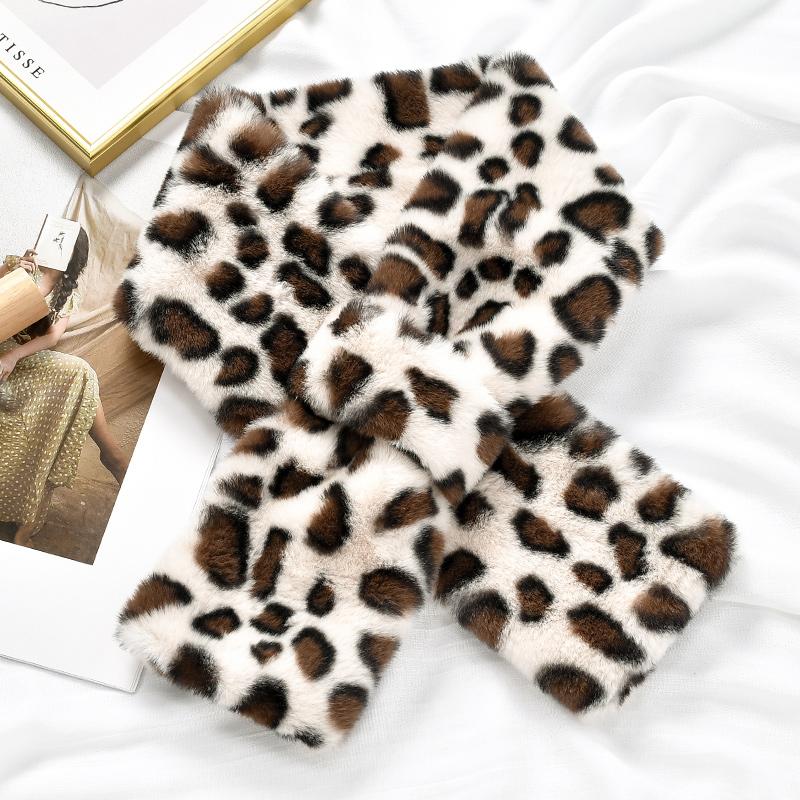 

Корейский плюшевый шарф с леопардовым принтом, зимний, из искусственного кроличьего меха, утолщенный, теплый, фальшивый воротник, зебровый узор, защита шеи крест-накрест, теплый снуд, новый