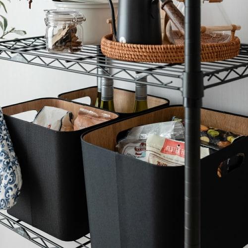 Doshisha Storage Boxes, Eco-Friendly Design Boxes, Set of 3, Large and Small, Canvas and Wood Finish, ESB-BK3P (1 Large Box: 36cm W x 26cm D x 24cm H,