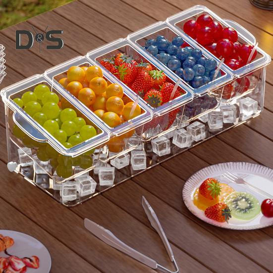 Fruit Serving Tray Food Storage Box with 5 Compartments Large Capacity BPA Free Transparent Multipurpose Fruit Salad Box