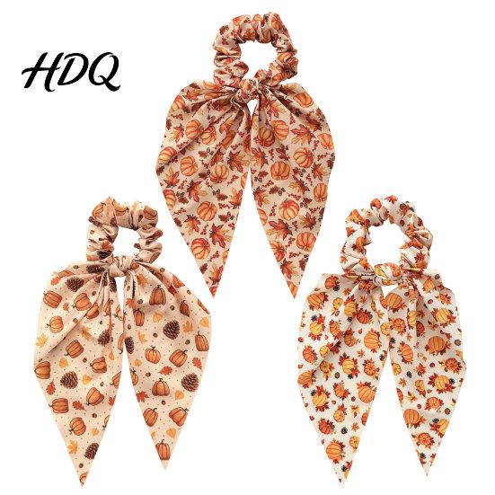 Thanksgiving Hair Accessories for Women Fall Pumpkin Maple Leaf Tie Women Bow Knot Ribbon Ponytail Skin Friendly Fabric Ties Holder Soft Elastic