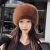 Smooth Mongolian Fluffy Hat Thickened Fur Fluffy Texture Warm Bucket Hat Round Top Ear Protection Winter Hat Ladies Headwear