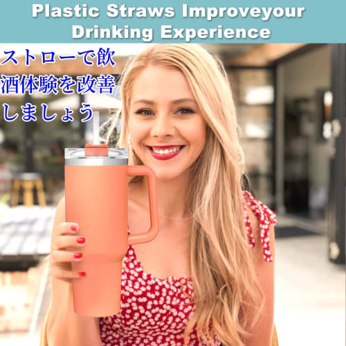 [Limited Edition] Clear Plastic Straws, Reusable with Cleaning Brush, for 40 Oz and 30 Oz Water Cups (6)