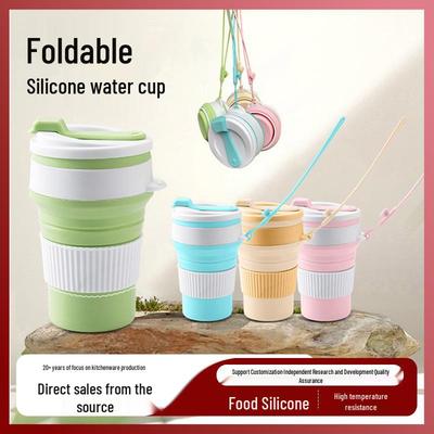 350ML Draagbare Silicone Opvouwbare Beker – Duurzaam, Hittebestendig, met Klimtouw voor Buitenshuis Reizen en Thuisgebruik