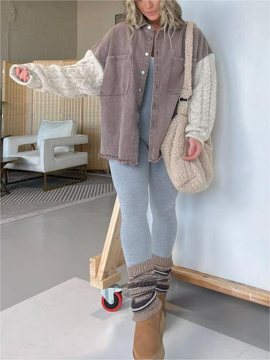 Chaqueta de Lana Denim con Manga de Punto Patchwork para Mujer Transfronteriza 2023