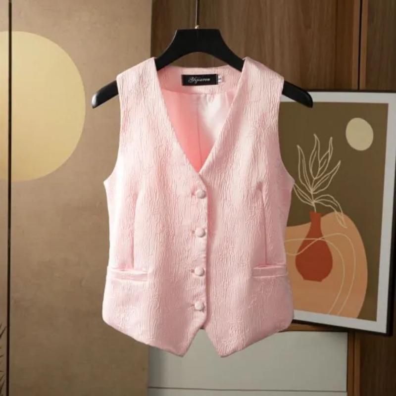 

Женский лаймово-зеленый жаккардовый жилет без рукавов с V-образным вырезом на пуговицах, повседневный жилет S розовый