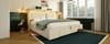 Upholstered bed 180x200 cm with hydraulic storage, headboard compartment, LED lighting, USB & USB-C port, wood slat frame, beige, linen, no mattress