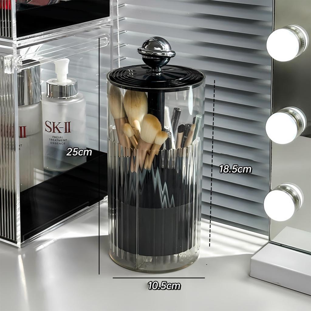 Upgraded Press-Pop Makeup Brush Holder One-Touch Open Dustproof Organizer With Clear Lid For Vanity Desktop Bathroom 2 Colors