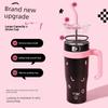 Large Capacity Thermos Cup for Women, Cute Car-Mounted Handle, Warm-Keeping Straw Cup, 304 Stainless Steel Couple's Water Cup with Lid