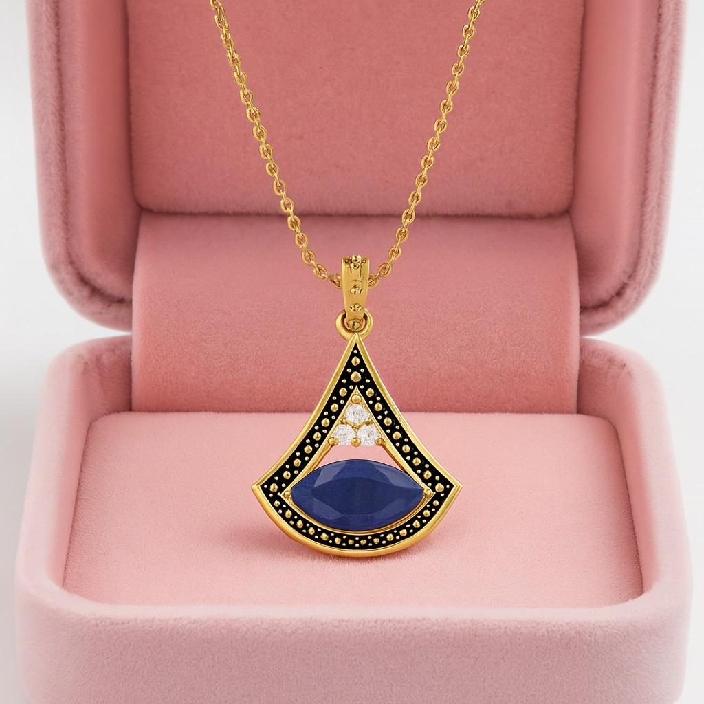 Blue Sapphire Marquise Necklace- 925 Sterling Silver