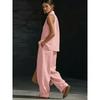 Set 2 Pezzi 2026 Stile Vacanza da Donna e Set Collo in Lino Top Senza Maniche Scollo a V Lento Pantaloni a Gamba Larga Set Due Pezzi