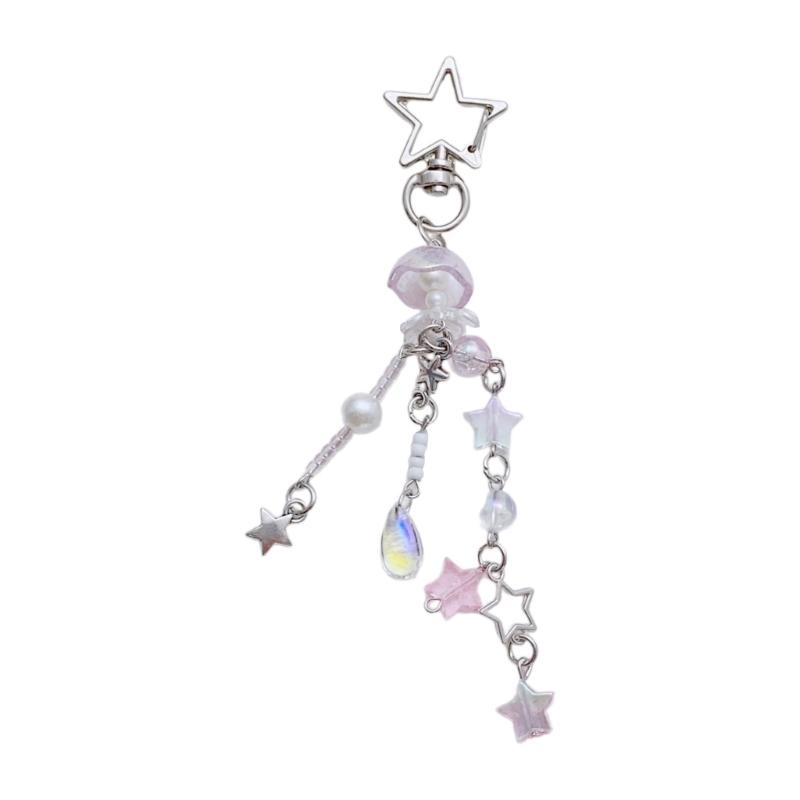 Fashionable Star and Flower Bead Charm Phone Strap Multifunctional Keychain Lanyard Fashion Accessory for Girls