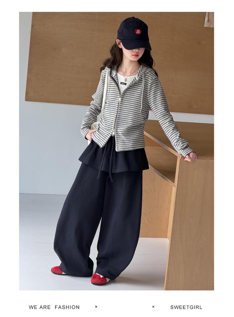 Mädchen Frühling/Herbst Faux Zweiteiler Hoodie und Weite Hosen Set - 2026 Neuer Stil für größere Kinder