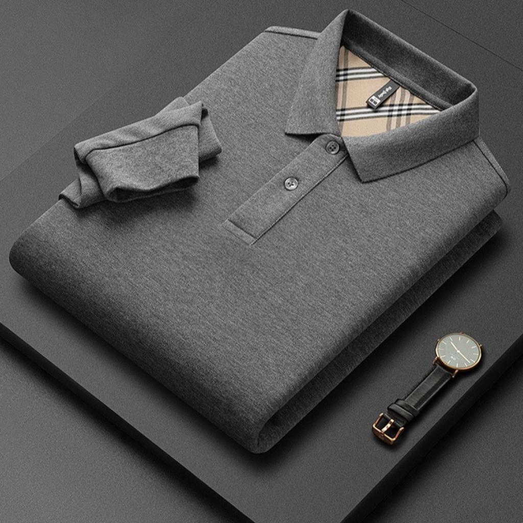 TrendHub New Men's  Cotton Business Long Sleeve Solid Color Polo Shirt Fashionable Warm Comfortable Autumn Winter Top