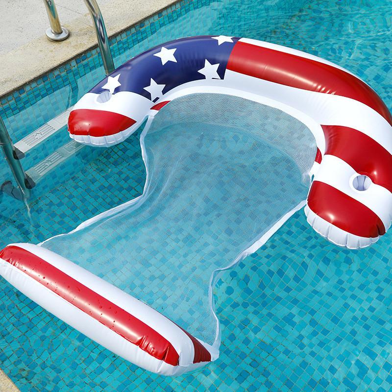 Spangled Star Banner With Net Water Floating Bed Inflatable Backrest Foldable