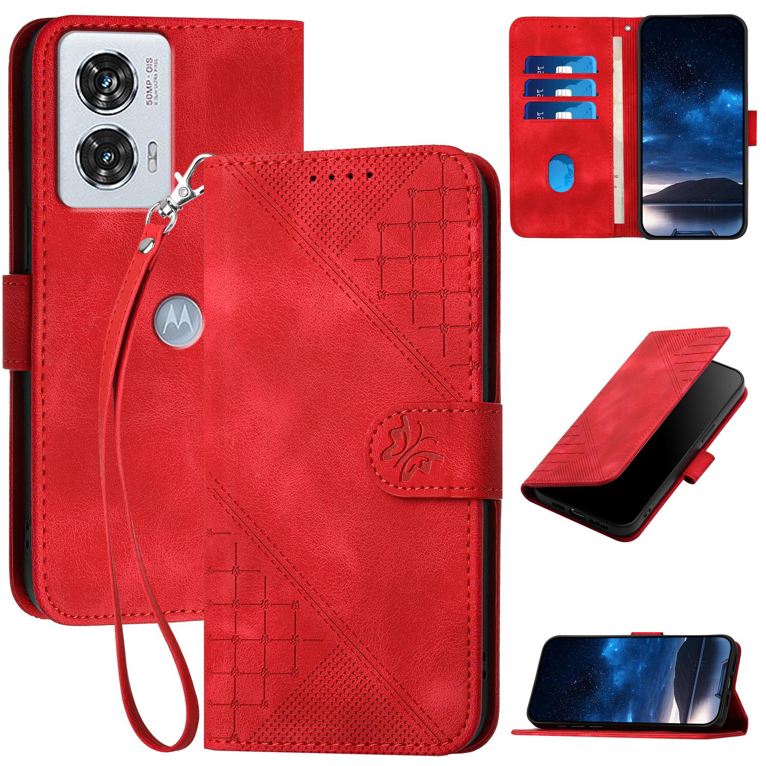 

For Motorola Edge 50 Fusion 5G Leather Wallet Case Butterfly Flower Imprinted Phone Cover with Strap A