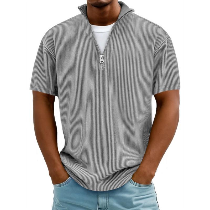 

Spring Summer Men s Army Green Corduroy Half Zip Short Sleeve T-Shirt S сірий