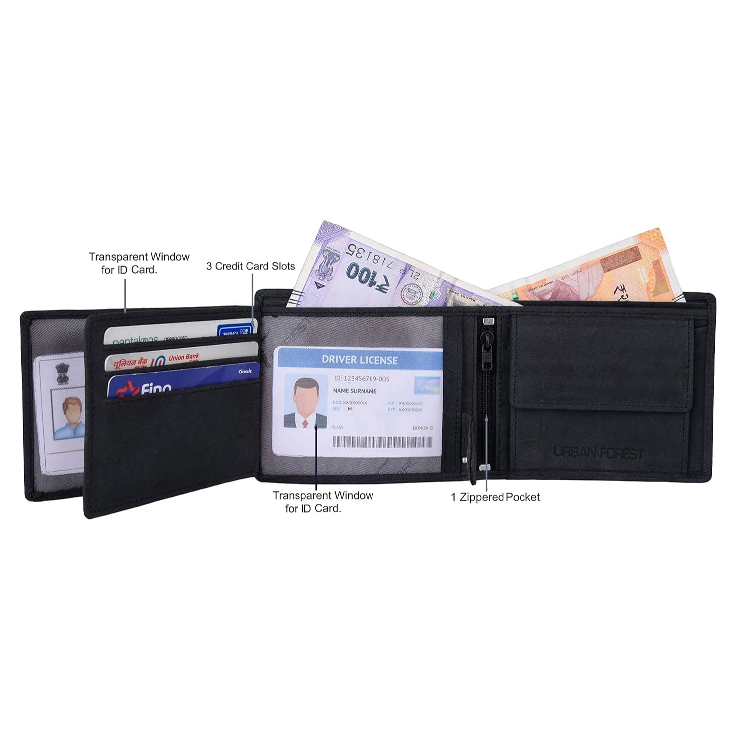 Мужской винтажный черный кожаный кошелек Zeus — фото 3