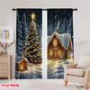2pcs 2D Flat Printing Christmas Window Drapes Holiday Christmas House Versatile Durable Polyester Without Electricity Spring