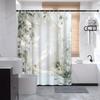 Serene Arch-Shaped Floral Shower Curtain - White Flowers & Green Leaves, Soft Gradient Design, Polyester,  Modern Bath Deco