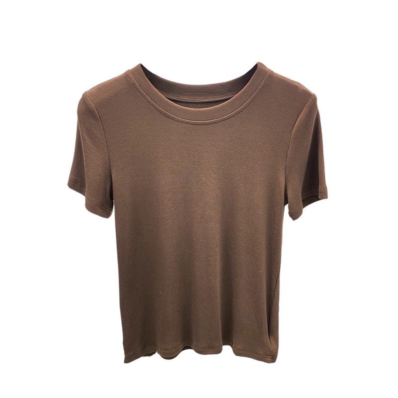 Tricou slim fit cu guler rotund pentru femei 2024 – elastic, cu fir și versatil pentru vară