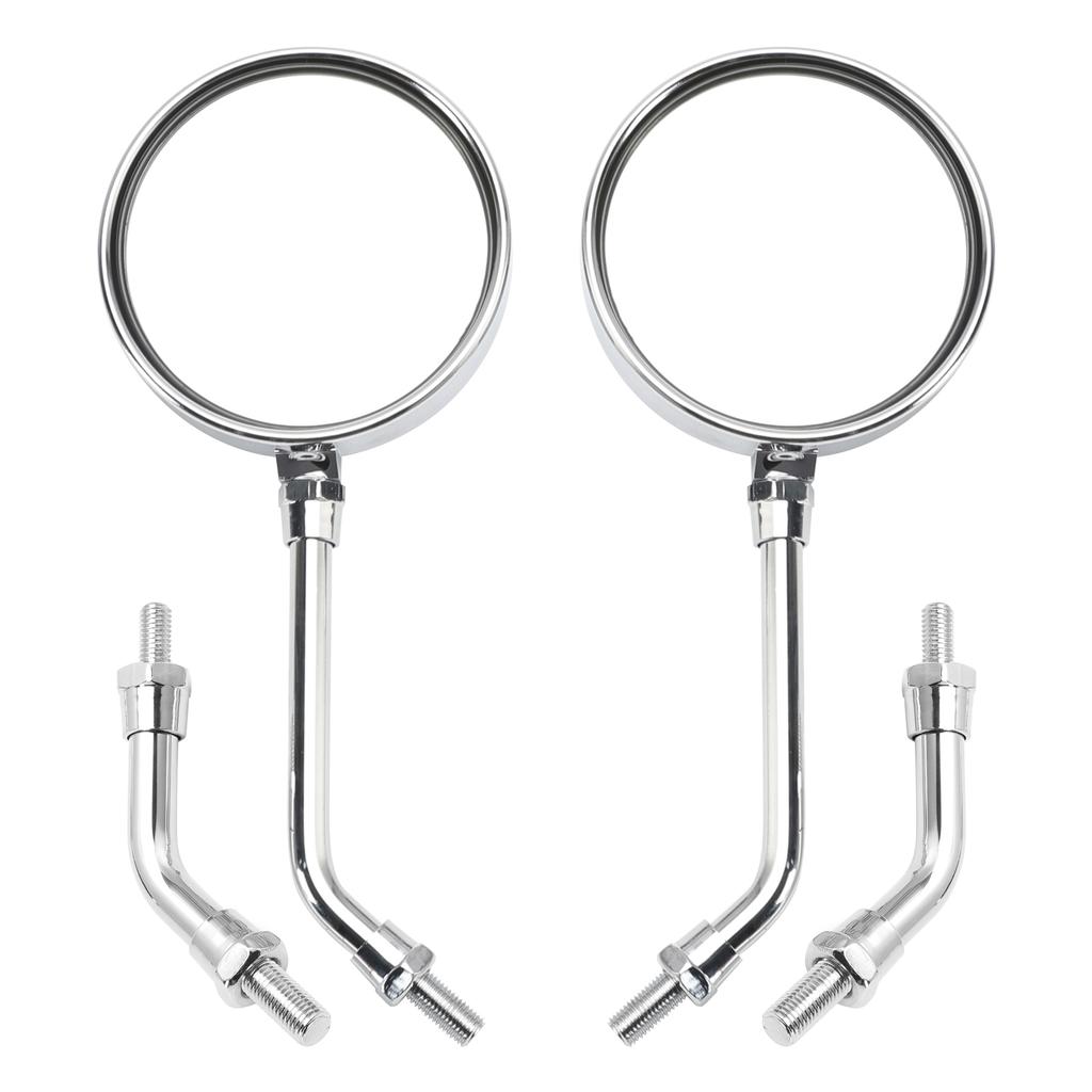 Pair Chrome Motorcycle Mirrors - Long & Short Stem 10mm For Kawasaki Z1 Z2 Style